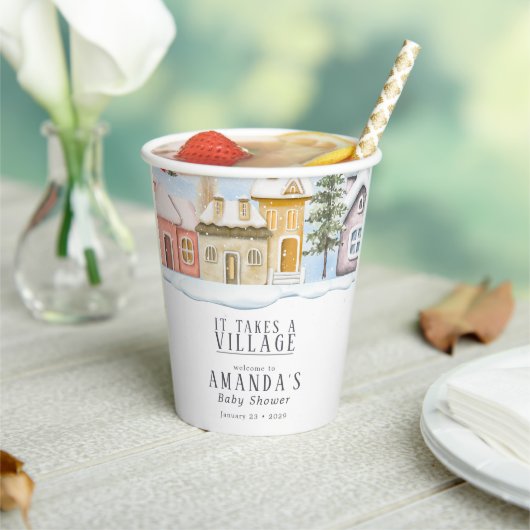 Winter Christmas It takes a Village Baby Shower 紙コップ (インサイチュ)