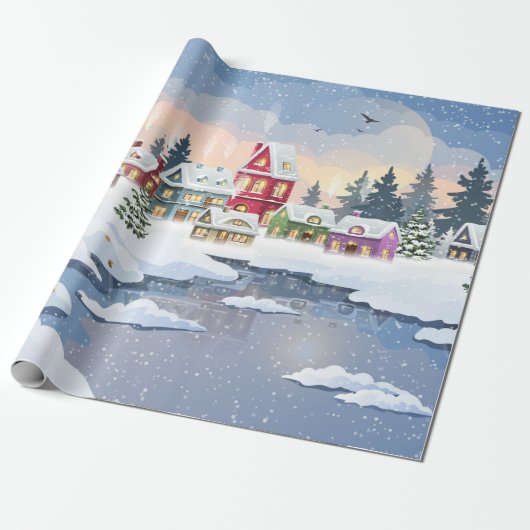 Winter Christmas landscape with snow-covered house ラッピングペーパー (アンロールド)