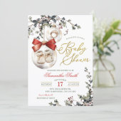 Winter Christmas Minimalist Bauble Baby Shower 招待状 (スタンド正面)