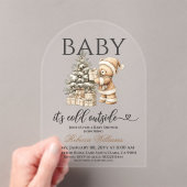 Winter Christmas Neutral Teddy Bear Baby Shower アクリル招待状 (インサイチュ (ポータブル))
