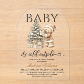Winter Christmas Neutral Teddy Bear Baby Shower アクリル招待状 (正面)