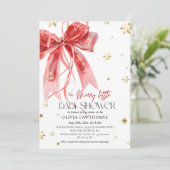 Winter Christmas Red Bow Baby Shower 招待状 (スタンド正面)