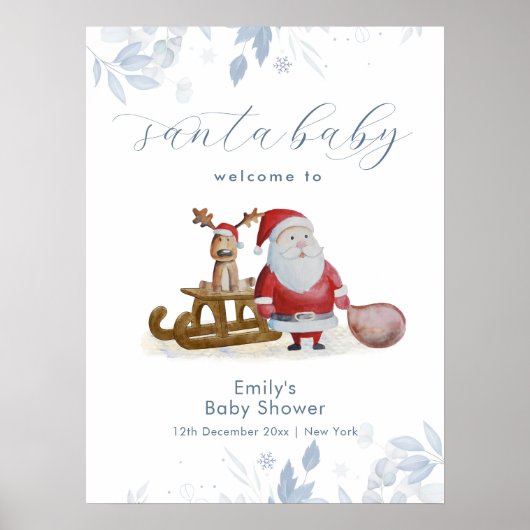 Winter Christmas Santa Baby Shower Welcome Sign  ポスター (正面)