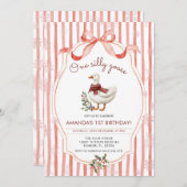 Winter Christmas Silly Goose 1st Birthday 招待状 (正面/裏面)