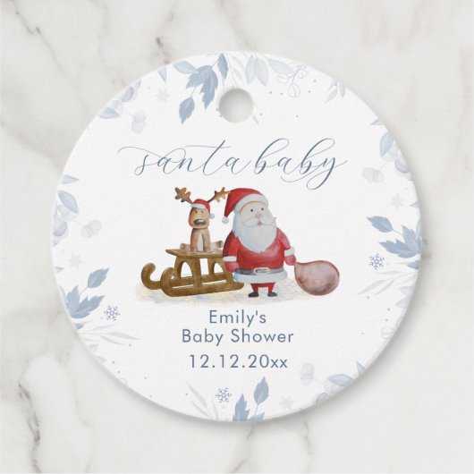 Winter Christmas Sleigh Moose Santa Baby Shower  フェイバータグ (正面)