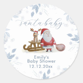 Winter Christmas Sleigh Moose Santa Baby Shower  ラウンドシール