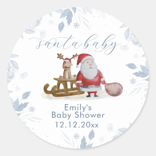 Winter Christmas Sleigh Moose Santa Baby Shower  ラウンドシール (正面)
