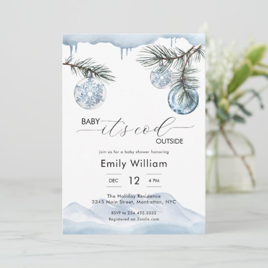 Winter Christmas Snowflake Ball Boy Baby Shower  招待状 (スタンド正面)