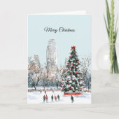 Winter Christmas Tree City Ice Skaters Buildings カード (正面)