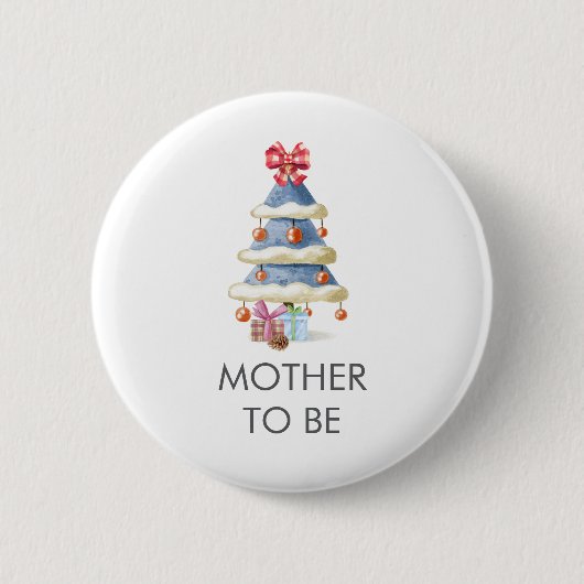 Winter Christmas Tree Mother To Be Baby Shower  缶バッジ (正面)