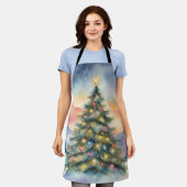 Winter Christmas Tree Snowy Sunset Scenery エプロン (着用した状態)