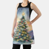 Winter Christmas Tree Snowy Sunset Scenery エプロン (インサイチュ)