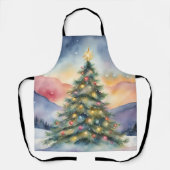 Winter Christmas Tree Snowy Sunset Scenery エプロン (正面)