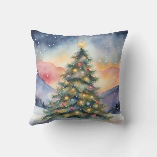 Winter Christmas Tree Snowy Sunset Scenery クッション (裏面)