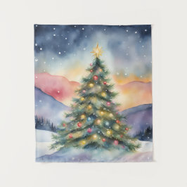 Winter Christmas Tree Snowy Sunset Scenery タペストリー