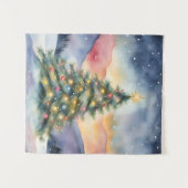 Winter Christmas Tree Snowy Sunset Scenery タペストリー (正面(横))