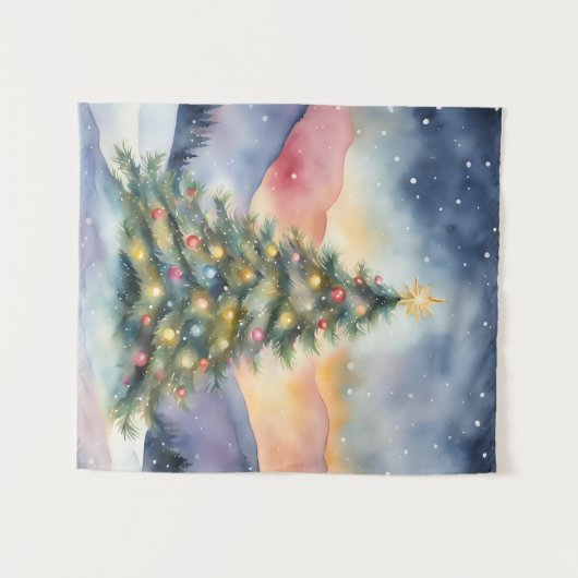 Winter Christmas Tree Snowy Sunset Scenery タペストリー (正面(横))