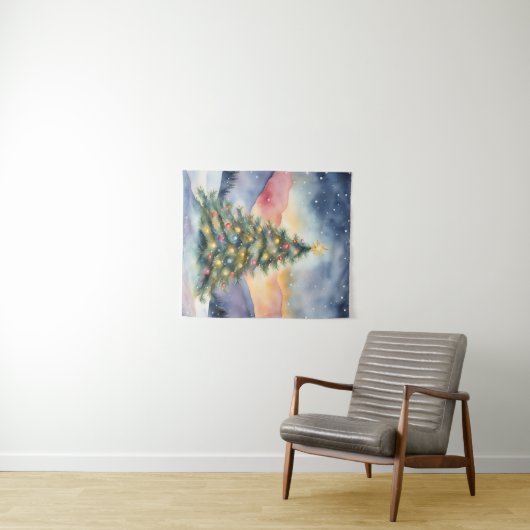 Winter Christmas Tree Snowy Sunset Scenery タペストリー (インサイチュ(横))