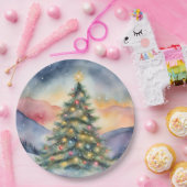 Winter Christmas Tree Snowy Sunset Scenery ペーパープレート (パーティー)