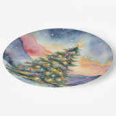 Winter Christmas Tree Snowy Sunset Scenery ペーパープレート (アングル)