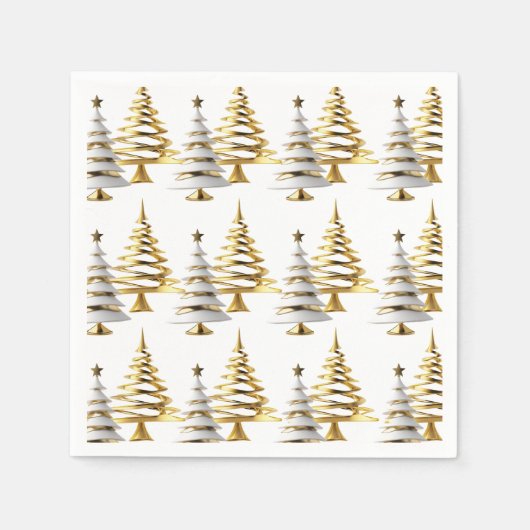 Winter christmas tree white gold holiday theme スタンダードカクテルナプキン (正面)