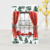 Winter Christmas Trees City Window カード (黄色い花)