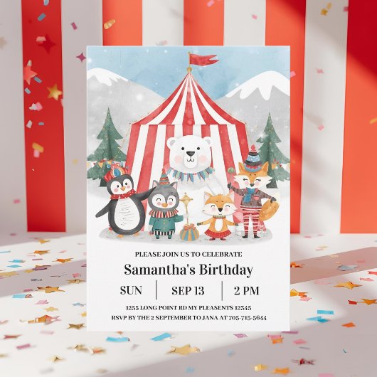 Winter Circus Birthday Invitation | Cute Penguin 招待状