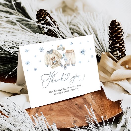 Winter Clothes Boy Baby Shower Thank You Card サンキューカード