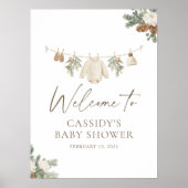 Winter Clothesline Baby Shower Welcome Sign ポスター (正面)
