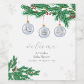 Winter Clothesline Ornaments Baby Shower Welcome ワインラベル (シングルラベル)