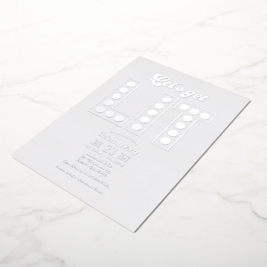 Winter Cloud Let's Get Lit Retro Christmas Party 箔招待状 (回転した状態)