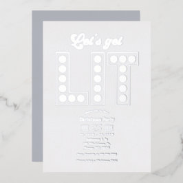 Winter Cloud Let's Get Lit Retro Christmas Party 箔招待状