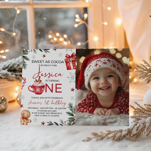 Winter Cocoa First Birthday Invite Photo 招待状