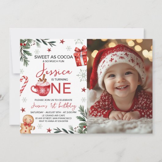 Winter Cocoa First Birthday Invite Photo 招待状 (正面)