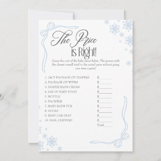 Winter Coquette Blue Price is Right Game Card 招待状 (正面)