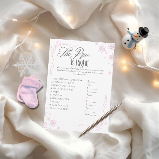 Winter Coquette Pink Price is Right Game Card  招待状