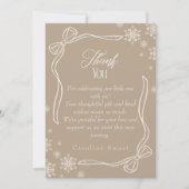 Winter Coquette taupe Thank You Baby Shower Card 招待状 (正面)