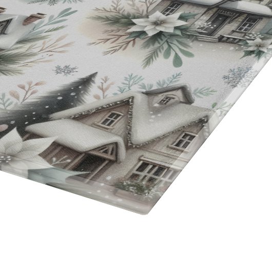 Winter Cottage Snowfall Pattern カッティングボード (角)