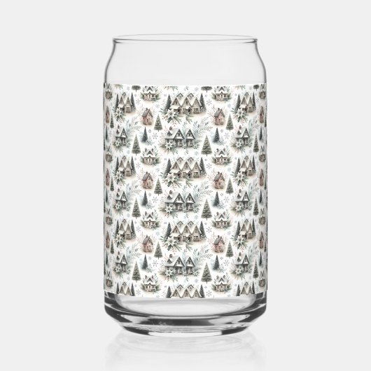 Winter Cottage Snowfall Pattern ガラス缶 (左)