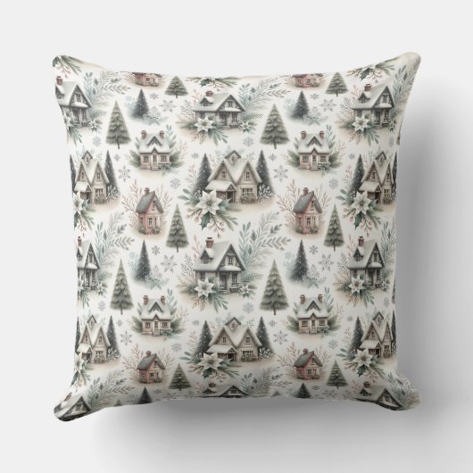 Winter Cottage Snowfall Pattern クッション (裏面)