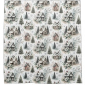 Winter Cottage Snowfall Pattern シャワーカーテン (正面)