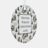 Winter Cottage Snowfall Pattern メタルオーナメント (正面右)