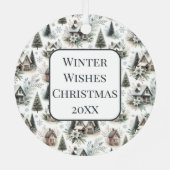 Winter Cottage Snowfall Pattern メタルオーナメント (裏面)