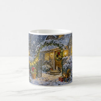 Winter Cottage with Squirrel, Cat and Robin Artwor コーヒーマグカップ