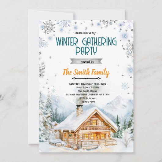 Winter cozy cabin party invitation 招待状 (正面)