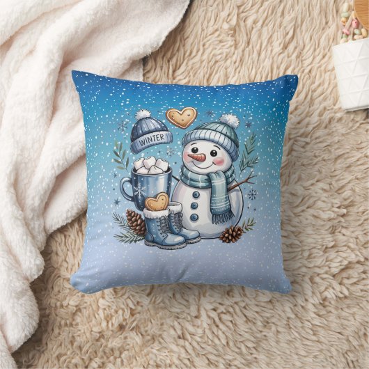 Winter Cozy Snowman クッション (ブランケット)