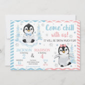 Winter Cute Penguins Joint Birthday 招待状 (正面)