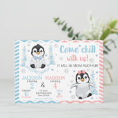 Winter Cute Penguins Joint Birthday 招待状 (スタンド正面)