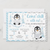 Winter Cute Penguins Joint Birthday 招待状 (正面)