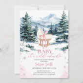 Winter Cute Pink Bow Cradle Baby Shower 招待状 (正面)